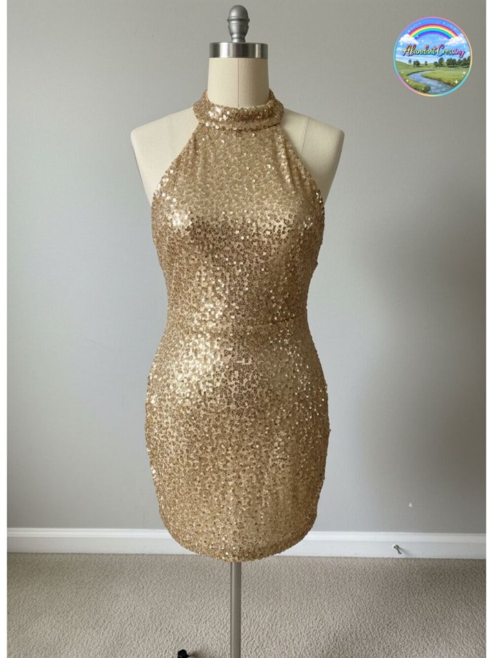 Kaei&Shi Velvet Sequin Halter Mini Dress Sparkly Bodycon Party Outfit